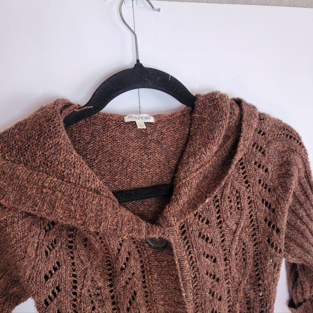 Maurices Brown Knit Hooded Cardigan Sweater Button Front Size M - Picture 2 of 11